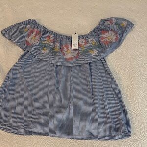Francesca's Blue Striped Floral Blouse